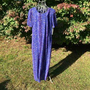 vintage floral dress maxi cottage prairie purple periwinkle blue floral